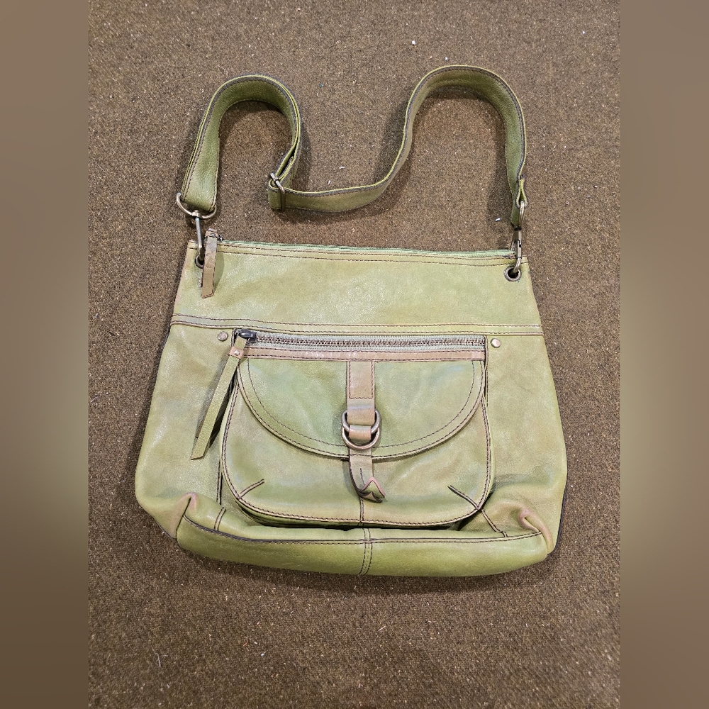 Distressed Olive Green Fossil Leather Purse Large Bag Shoulder Strap